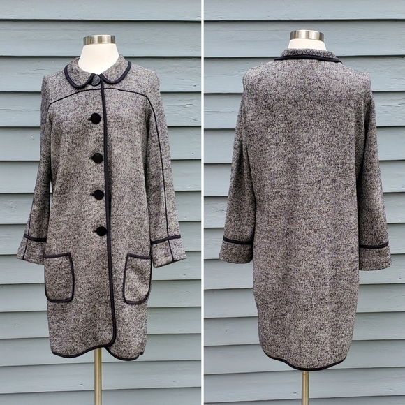 RED Valentino Jackets & Blazers - Red Valentino Mod Marled Heathered Gray Tweed Wool Blend Longline Peacoat Trench